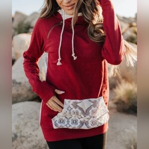 Ampersand Avenue Doublehood Sweatshirt Lovely Lace Burgundy Size XS New